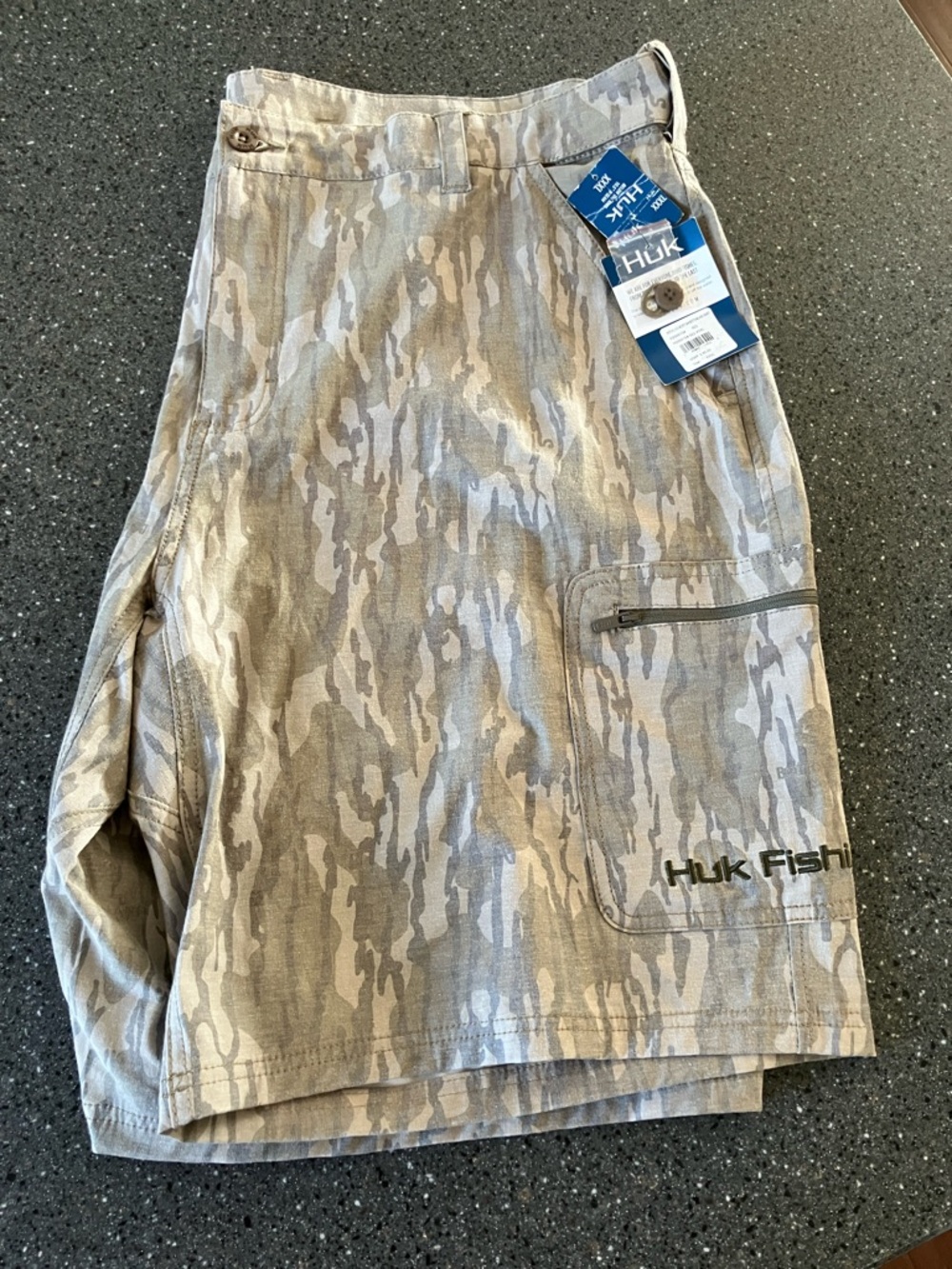 Huk Tan and Gray Camo Fishing Shorts